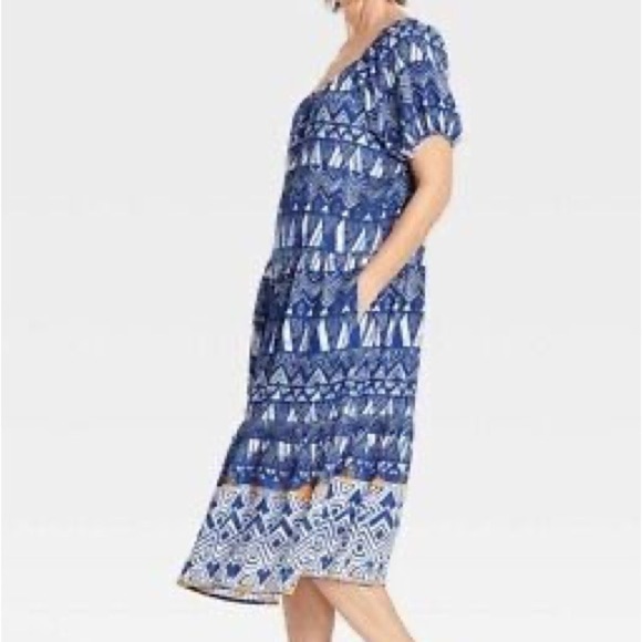 Knox Rose Blue Dress Short Sleeve Tiered Midi Ruffle Scoop Neck Size L - Picture 4 of 10